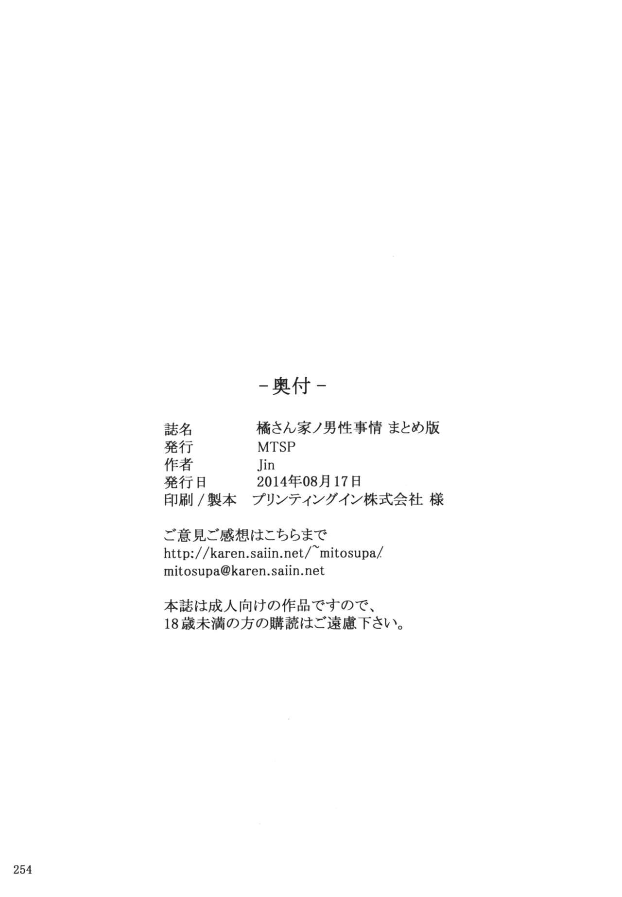 Free Fucking (C86) [MTSP (Jin)] Tachibana-san-chi no Dansei Jijou Matome Ban [on going] [Chinese] [天月NTR汉化組] [Colorized] Slim - Page 254